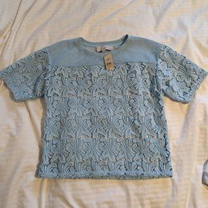 LOFT Blue floral crochet top